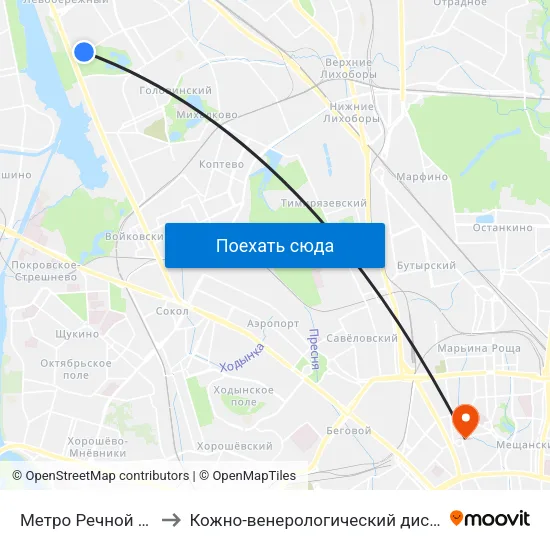 Метро Речной вокзал to Кожно-венерологический диспансер №3 map
