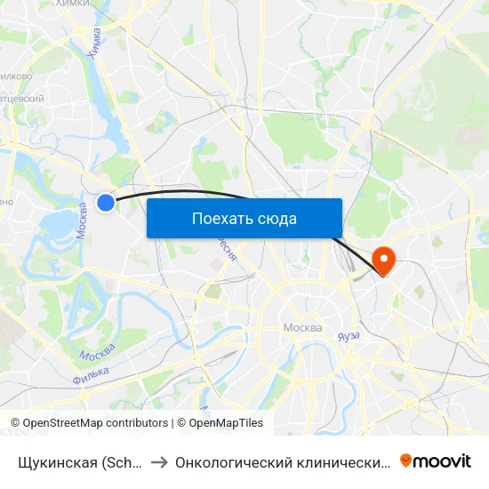 Щукинская (Schukinskaya) to Онкологический клинический диспансер №1 map