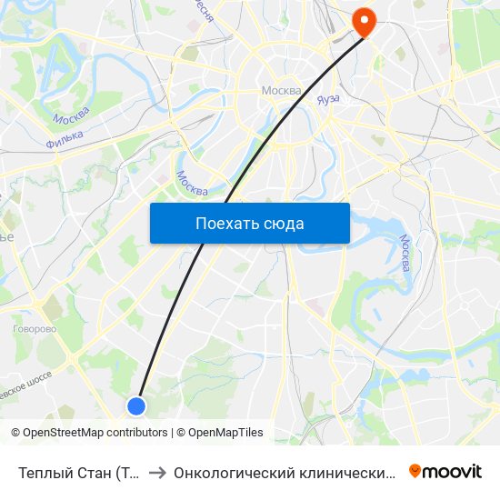 Теплый Стан (Teply Stan) to Онкологический клинический диспансер №1 map