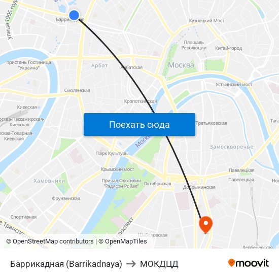 Баррикадная (Barrikadnaya) to МОКДЦД map