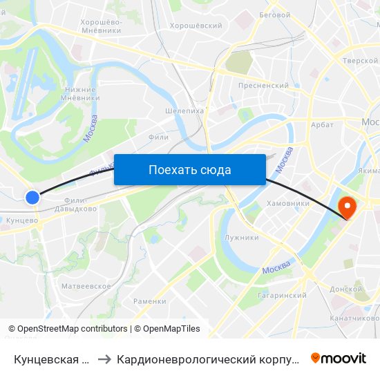 Кунцевская (Kuntsevskaya) to Кардионеврологический корпус № 8 ГКБ № 1 им. Н.И.Пирогова map