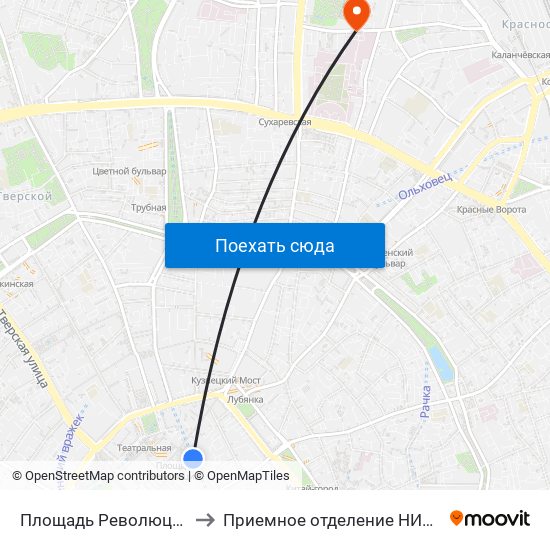 Площадь Революции (Ploschad Revolyutsii) to Приемное отделение НИИ СП им. Н. В. Склифосовского map