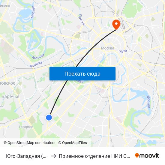 Юго-Западная (Yugo-Zapadnaya) to Приемное отделение НИИ СП им. Н. В. Склифосовского map