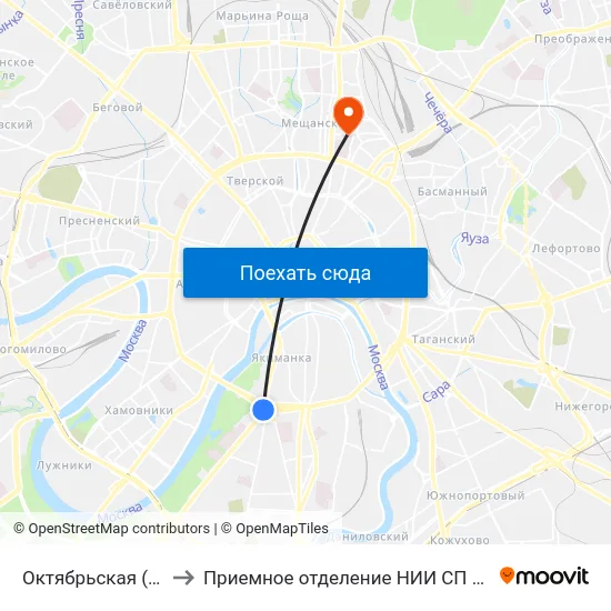 Октябрьская (Oktyabrskaya) to Приемное отделение НИИ СП им. Н. В. Склифосовского map