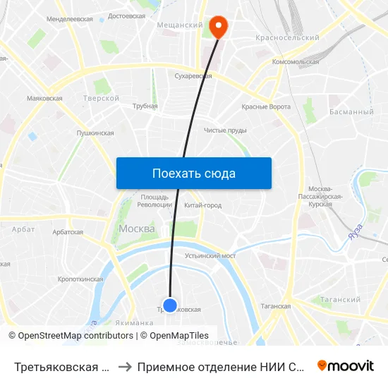 Третьяковская (Tretyakovskaya) to Приемное отделение НИИ СП им. Н. В. Склифосовского map