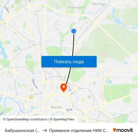 Бабушкинская (Babushkinskaya) to Приемное отделение НИИ СП им. Н. В. Склифосовского map