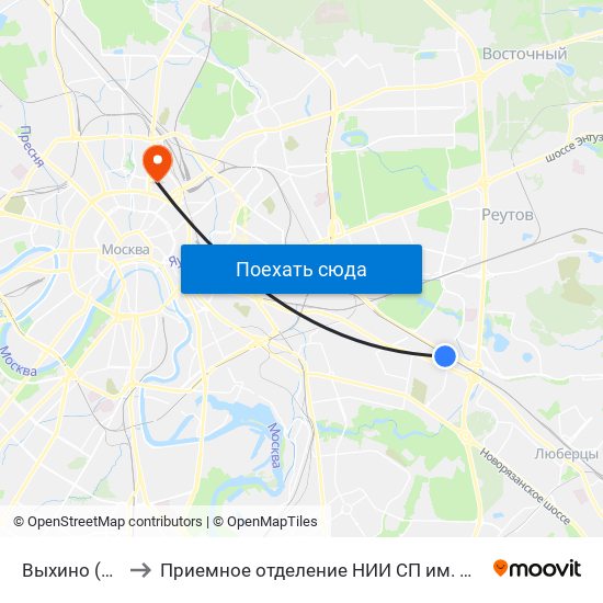 Выхино (Vykhino) to Приемное отделение НИИ СП им. Н. В. Склифосовского map