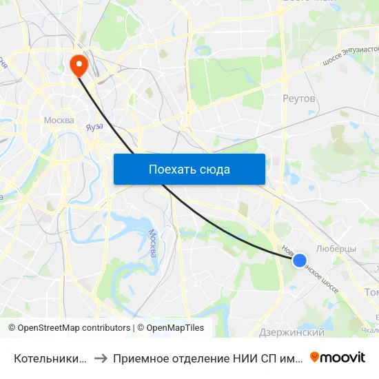 Котельники (Kotelniki) to Приемное отделение НИИ СП им. Н. В. Склифосовского map