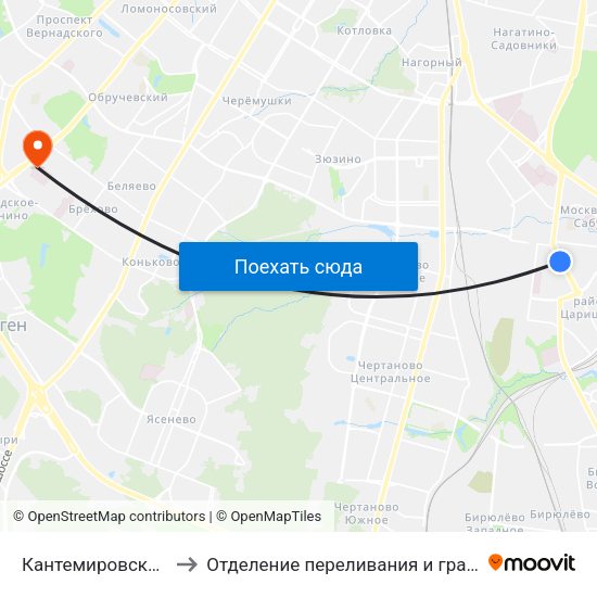 Кантемировская (Kantemirovskaya) to Отделение переливания и гравитационной хирургии крови РДКБ map