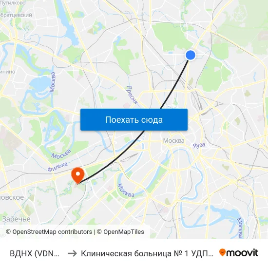 ВДНХ (VDNKh) to Клиническая больница № 1 УДП РФ map