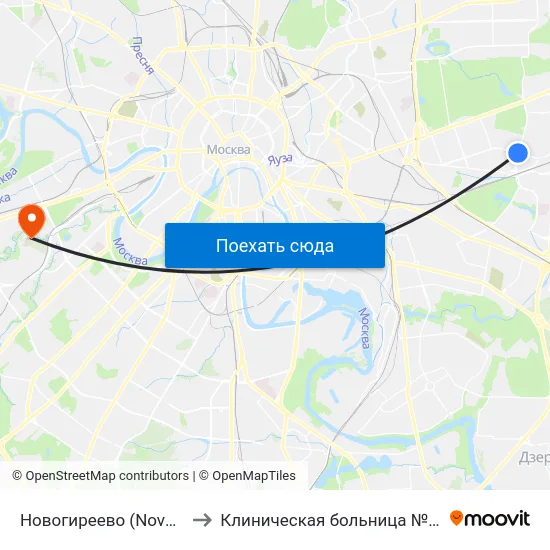 Новогиреево (Novogireevo) to Клиническая больница № 1 УДП РФ map