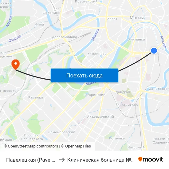 Павелецкая (Paveletskaya) to Клиническая больница № 1 УДП РФ map