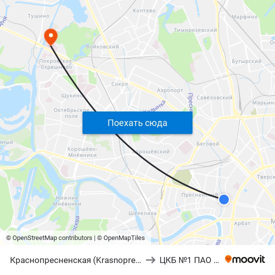 Краснопресненская (Krasnopresnenskaya) to ЦКБ №1 ПАО "РЖД" map