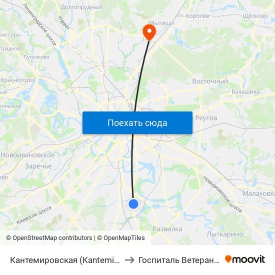 Кантемировская (Kantemirovskaya) to Госпиталь Ветеранов ВОВ map