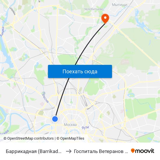 Баррикадная (Barrikadnaya) to Госпиталь Ветеранов ВОВ map