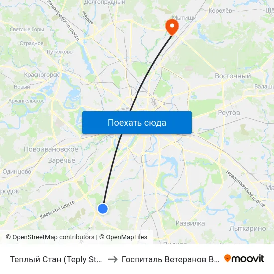 Теплый Стан (Teply Stan) to Госпиталь Ветеранов ВОВ map