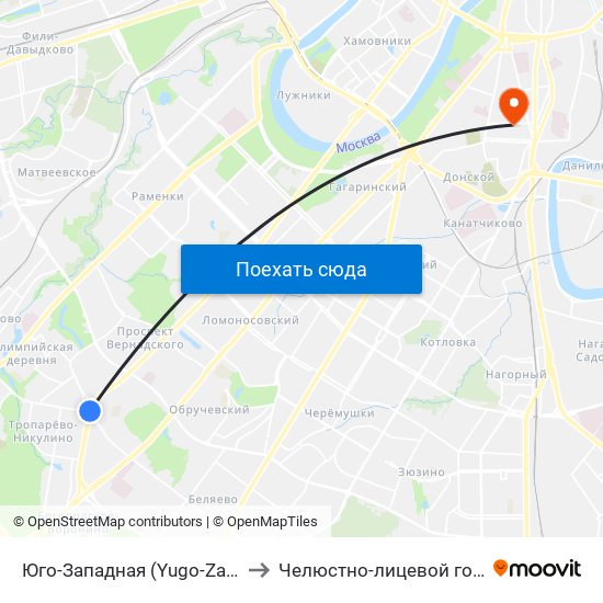 Юго-Западная (Yugo-Zapadnaya) to Челюстно-лицевой госпиталь map