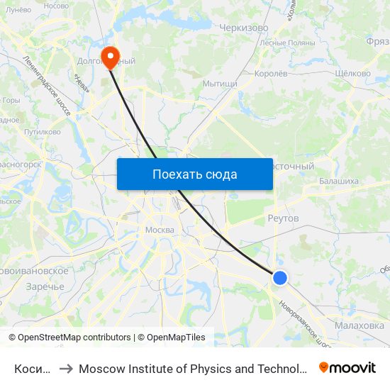 Косино (Kosino) to Moscow Institute of Physics and Technology (Московский физико-технический институт (МФТИ)) map