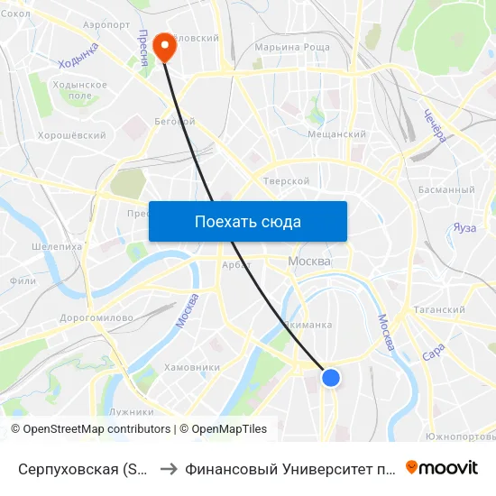 Серпуховская (Serpukhovskaya) to Финансовый Университет при Правительстве РФ map