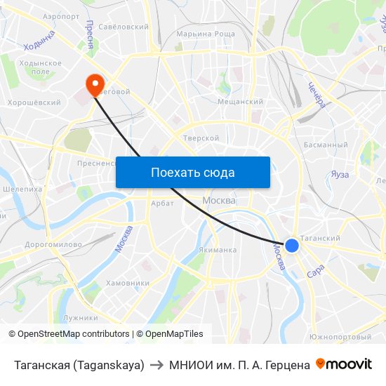 Таганская (Taganskaya) to МНИОИ им. П. А. Герцена map