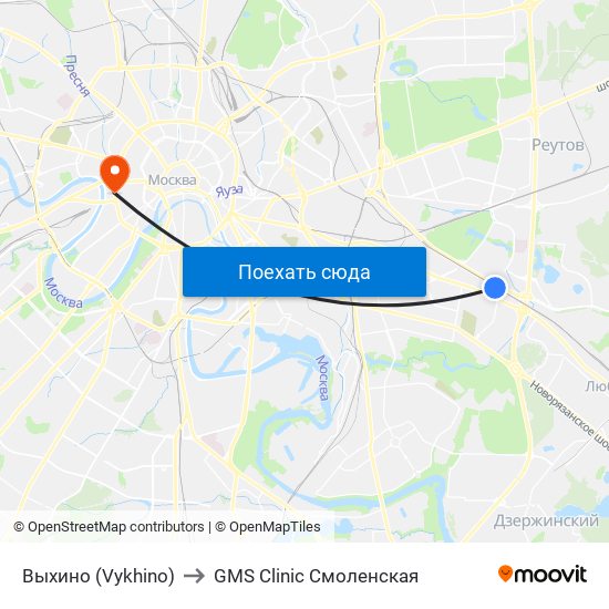 Выхино (Vykhino) to GMS Clinic Смоленская map