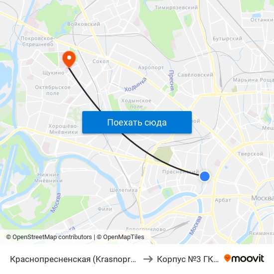 Краснопресненская (Krasnopresnenskaya) to Корпус №3 ГКБ №52 map