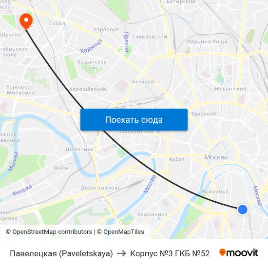 Павелецкая (Paveletskaya) to Корпус №3 ГКБ №52 map