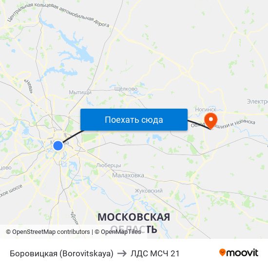 Боровицкая (Borovitskaya) to ЛДС МСЧ 21 map