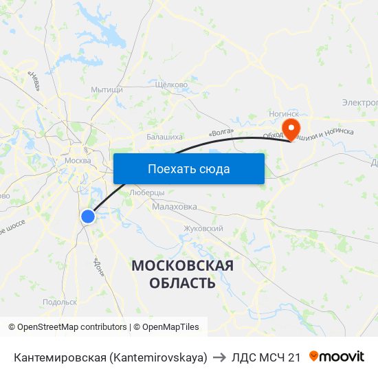 Кантемировская (Kantemirovskaya) to ЛДС МСЧ 21 map
