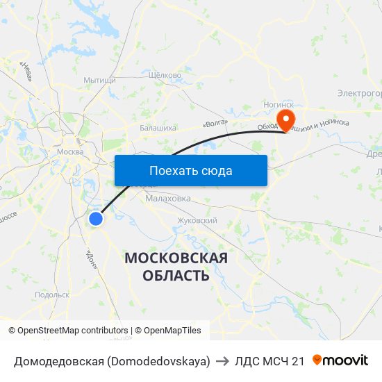Домодедовская (Domodedovskaya) to ЛДС МСЧ 21 map