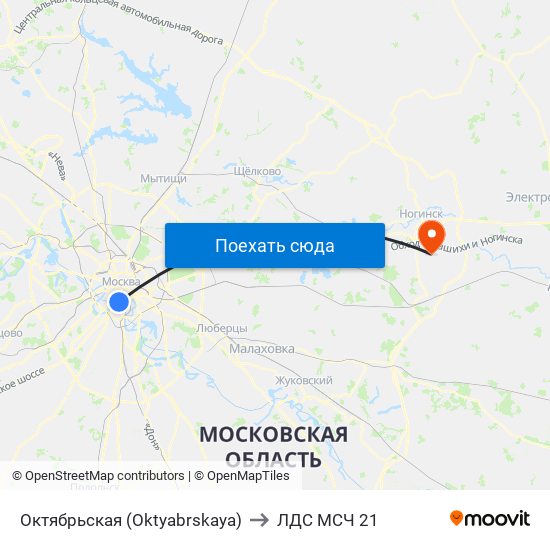 Октябрьская (Oktyabrskaya) to ЛДС МСЧ 21 map