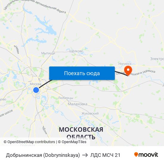 Добрынинская (Dobryninskaya) to ЛДС МСЧ 21 map
