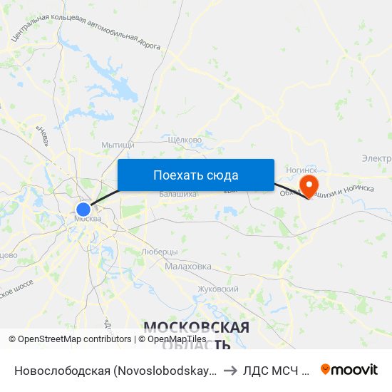 Новослободская (Novoslobodskaya) to ЛДС МСЧ 21 map