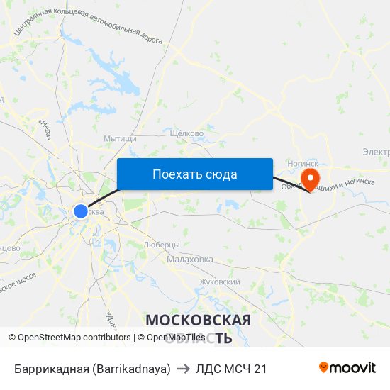 Баррикадная (Barrikadnaya) to ЛДС МСЧ 21 map