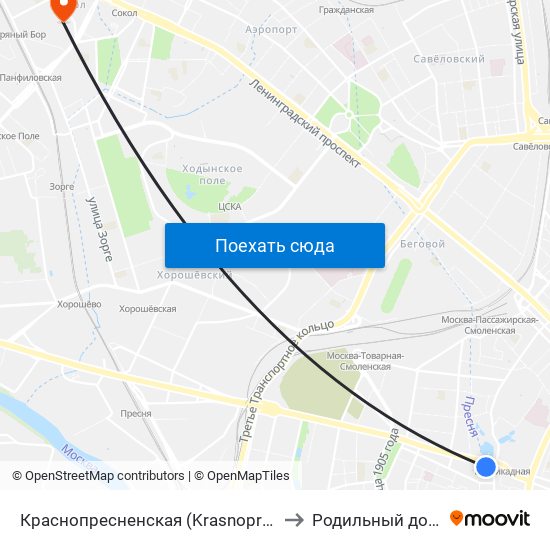 Краснопресненская (Krasnopresnenskaya) to Родильный дом №16 map