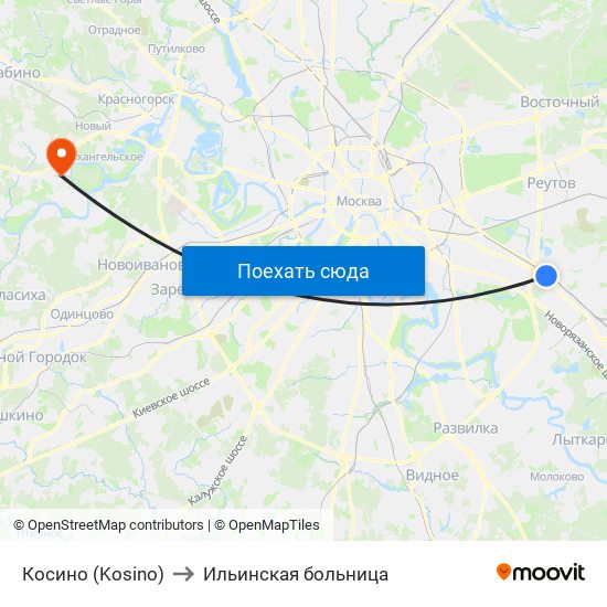 Косино (Kosino) to Ильинская больница map