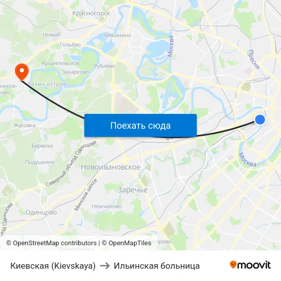Киевская (Kievskaya) to Ильинская больница map