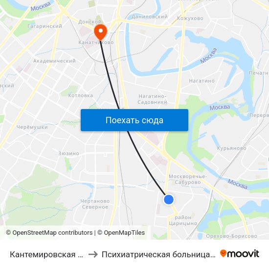 Кантемировская (Kantemirovskaya) to Психиатрическая больница им. Алексеева (Кащенко) map