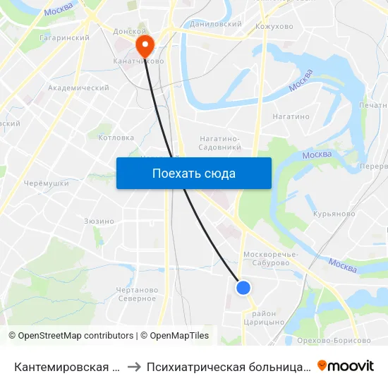 Кантемировская (Kantemirovskaya) to Психиатрическая больница им. Алексеева (Кащенко) map