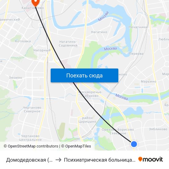 Домодедовская (Domodedovskaya) to Психиатрическая больница им. Алексеева (Кащенко) map