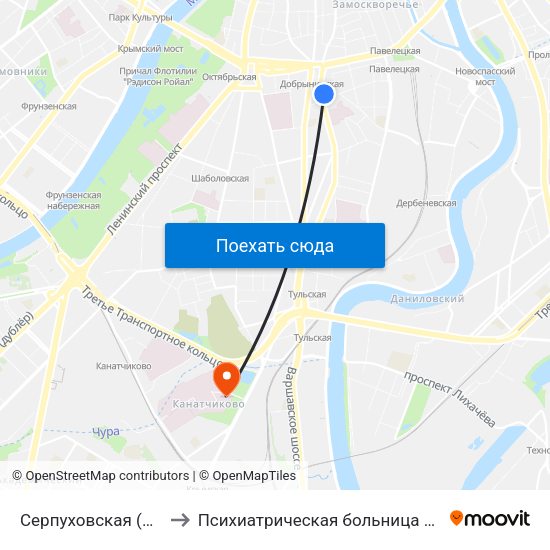 Серпуховская (Serpukhovskaya) to Психиатрическая больница им. Алексеева (Кащенко) map