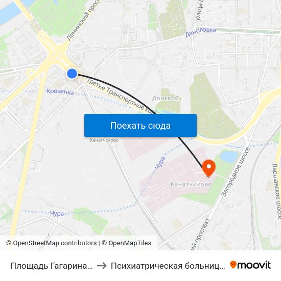 Площадь Гагарина (Ploschad Gagarina) to Психиатрическая больница им. Алексеева (Кащенко) map