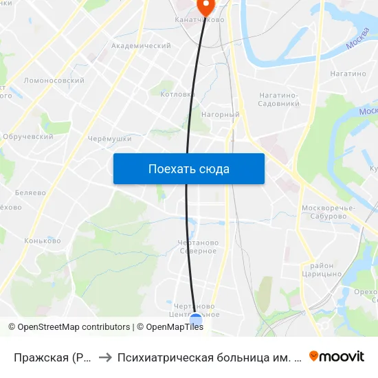Пражская (Prazhskaya) to Психиатрическая больница им. Алексеева (Кащенко) map
