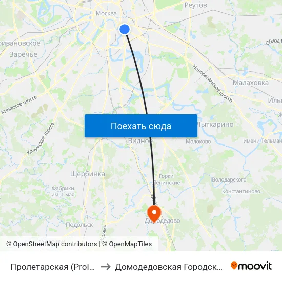Пролетарская (Proletarskaya) to Домодедовская Городская Больница map