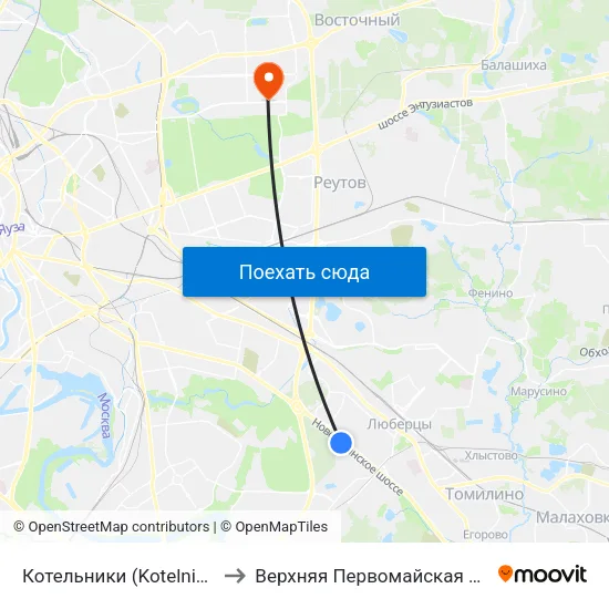 Котельники (Kotelniki) to Верхняя Первомайская 48 map