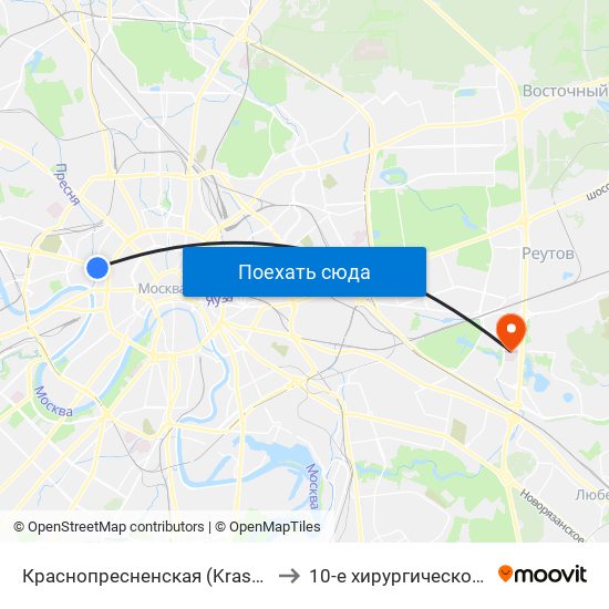 Краснопресненская (Krasnopresnenskaya) to 10-е хирургическое отделение map