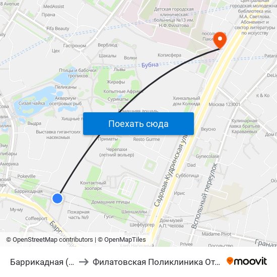 Баррикадная (Barrikadnaya) to Филатовская Поликлиника Отделение Микрохирургии map
