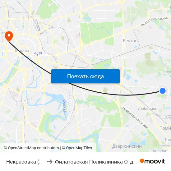 Некрасовка (Nekrasovka) to Филатовская Поликлиника Отделение Микрохирургии map