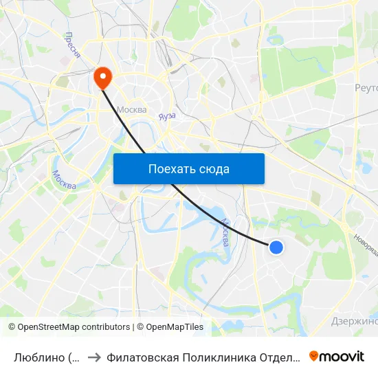 Люблино (Lyublino) to Филатовская Поликлиника Отделение Микрохирургии map