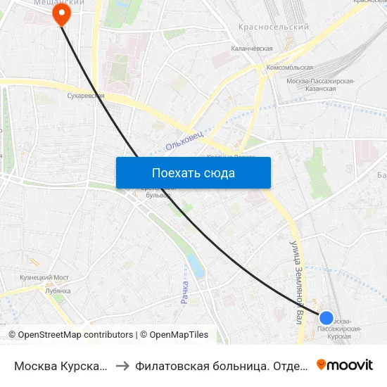 Москва Курская (Kursky Station) to Филатовская больница. Отделение торакальной хирургии map